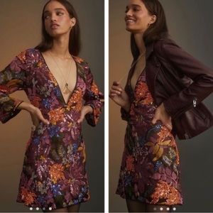 NWT ANTHROPOLOGIE Sequined
Embroidered Mini Dress 10